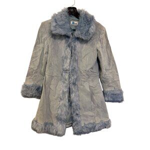 RARE! Vintage 90s Blue Faux Fur Suede Coat By Blucid Womens Size S